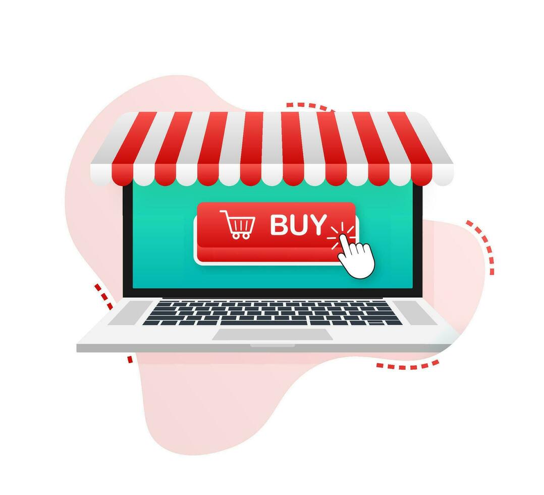 Buy button on laptop screen. Shopping Cart icon. Vector stock illustration