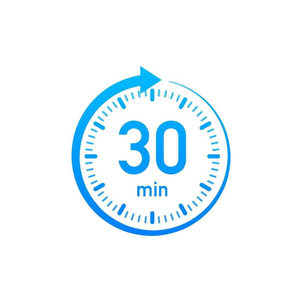 The 30 minutes, stopwatch vector icon. Stopwatch icon in flat style, timer on on color background. Vector illustration