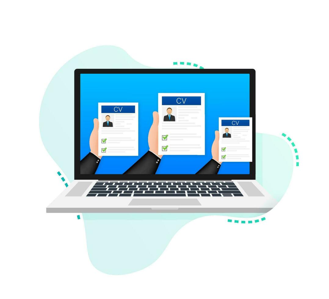CV resume. Job interview concept. Writing a resume. Laptop with personal resume. Vector illustration.