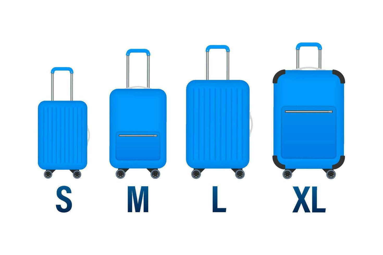 Size of suitcase in flat style. Flat cartoon vector illustration. Travel vector icon