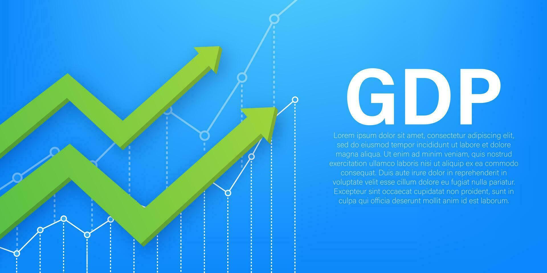 Growth GDP. Gross domestic product. Government budget. Increment in annual financial budget. Vector stock illustration