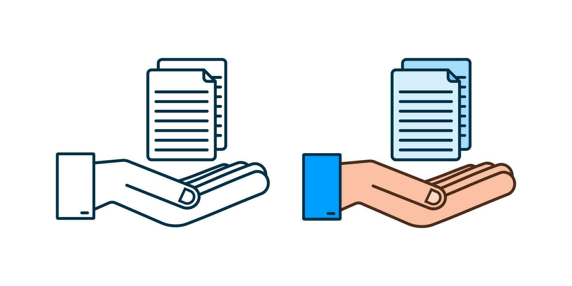 Documents papers in flat style in hands. Vector design. Business icon. Flat design
