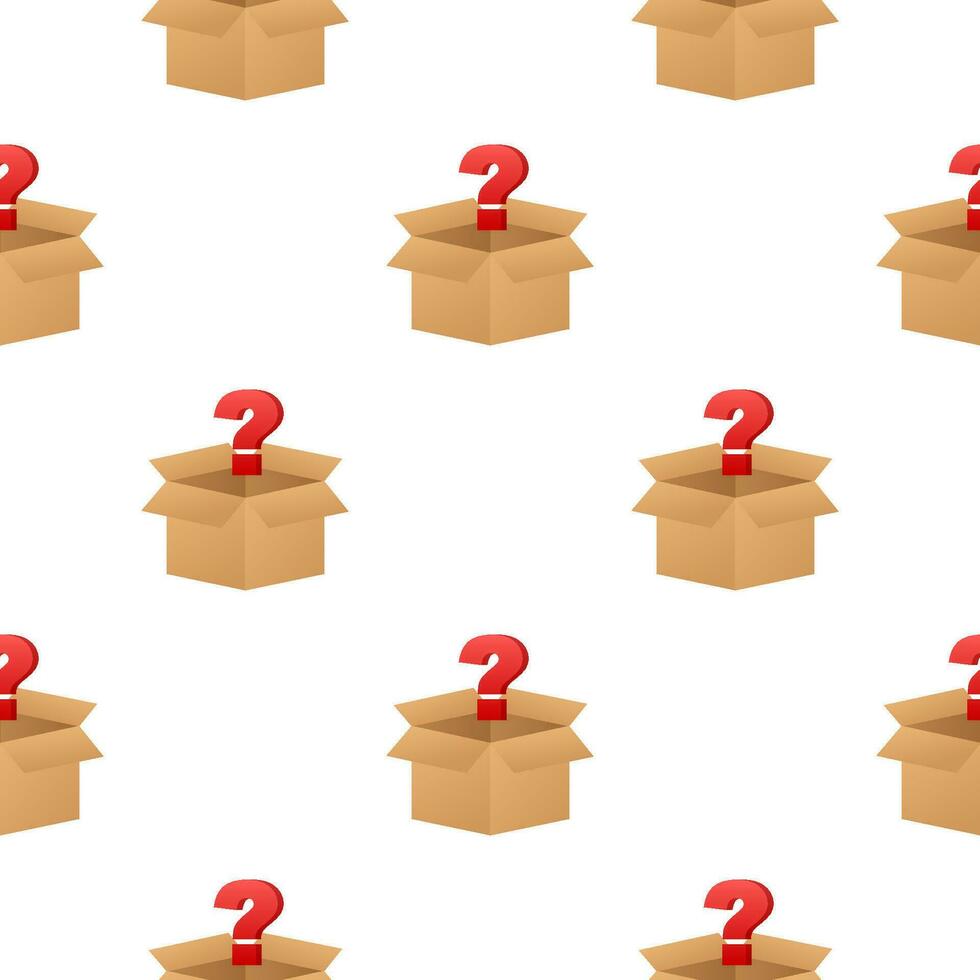 Mystery box pattern. Packaging for concept design. Surprise present. Package design. Help symbol. Question mark icon. Vector stock illustration