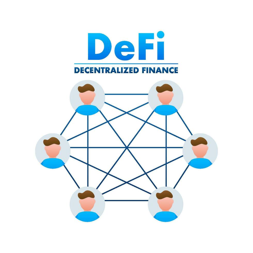 DeFi   Decentralized Finance. Financial technology, blockchain. Digital wallet. Vector stock illustration