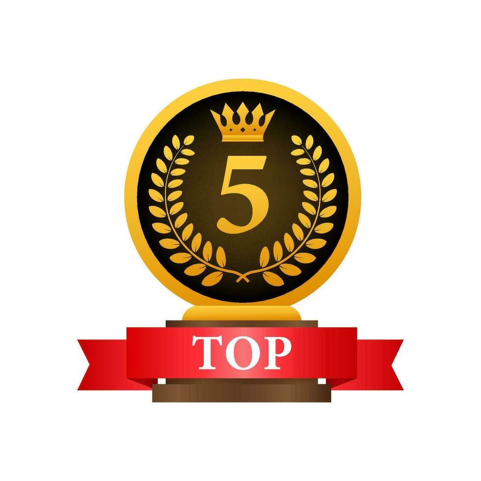 Top 5 label. Golden laurel wreath icon. Vector stock illustration