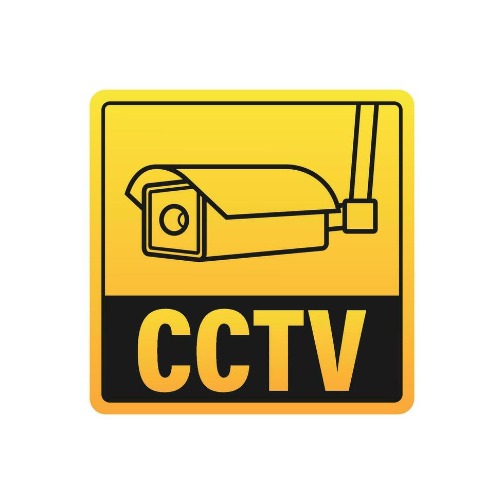 Icon with cctv on white background. Silhouette symbol. Camera icon. Caution warning sign sticker. Closed Circuit Television, CCTV. Vector stock illustration