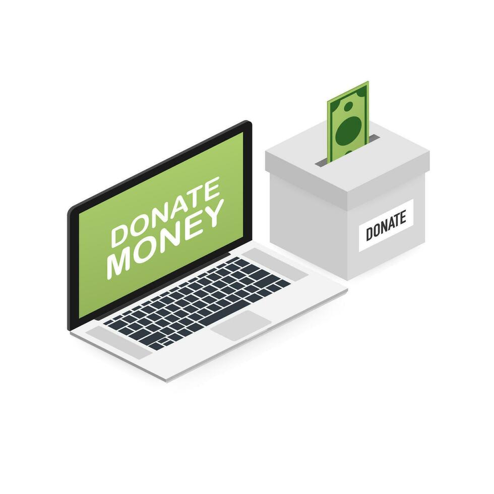 Charity, donation concept. Donate money with box Business, finance. Vector illustration.