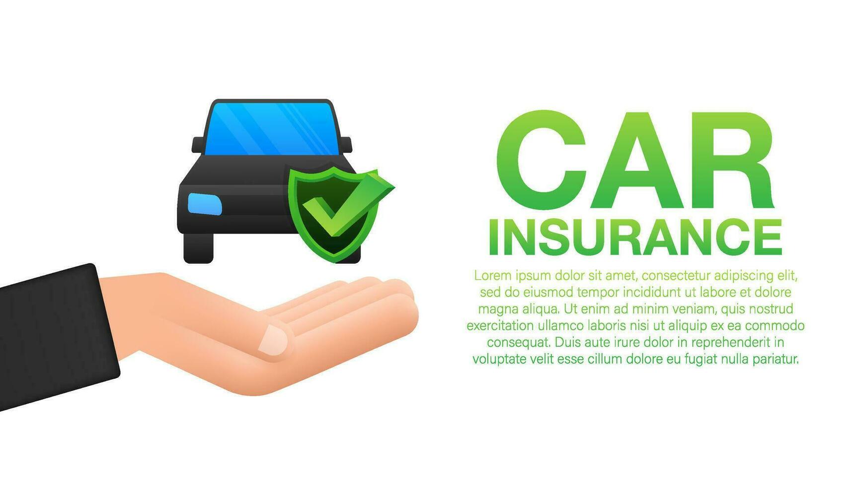 Car insurance contract document over hands. Shield icon. Protection. Vector stock illustration.