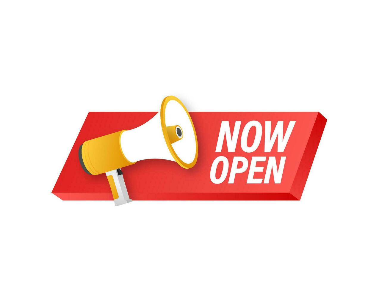 Hand Holding Megaphone with now open. Megaphone banner. Web design. Vector stock illustration