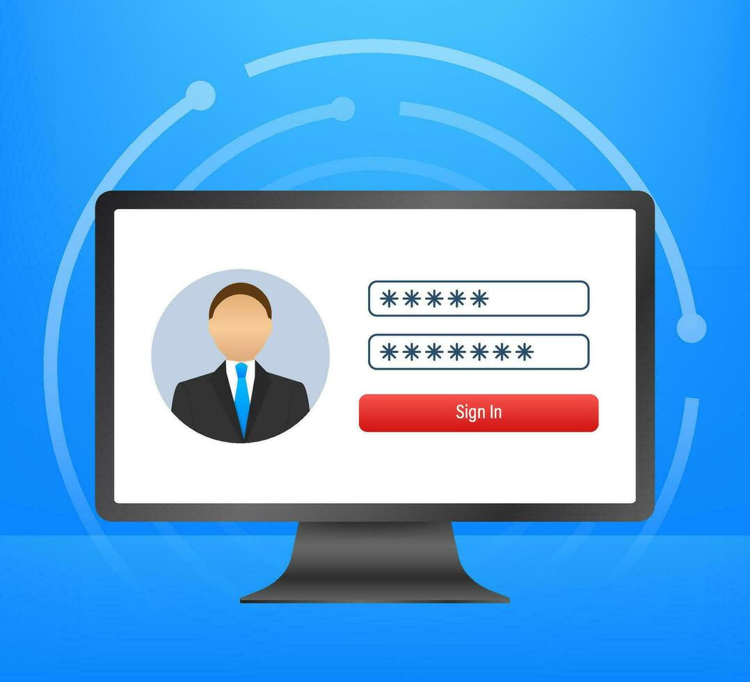 Login page on laptop screen. Notebook and online login form, sign in page. User profile, access to account concepts. Vector illustration