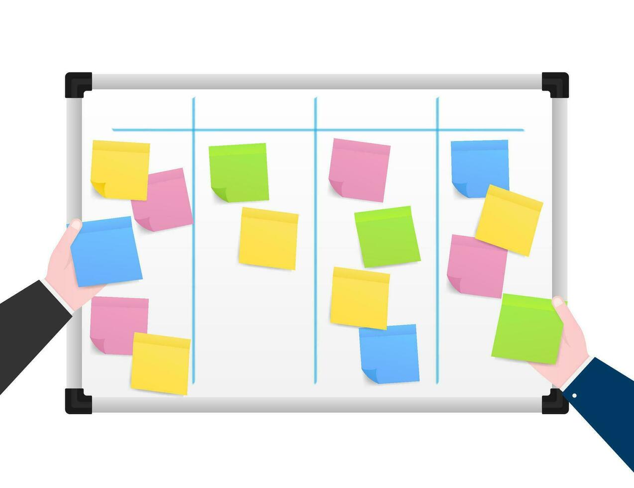 Board with Color Sticky Notes and Markers for Management. Weekly planner. Vector stock illustration