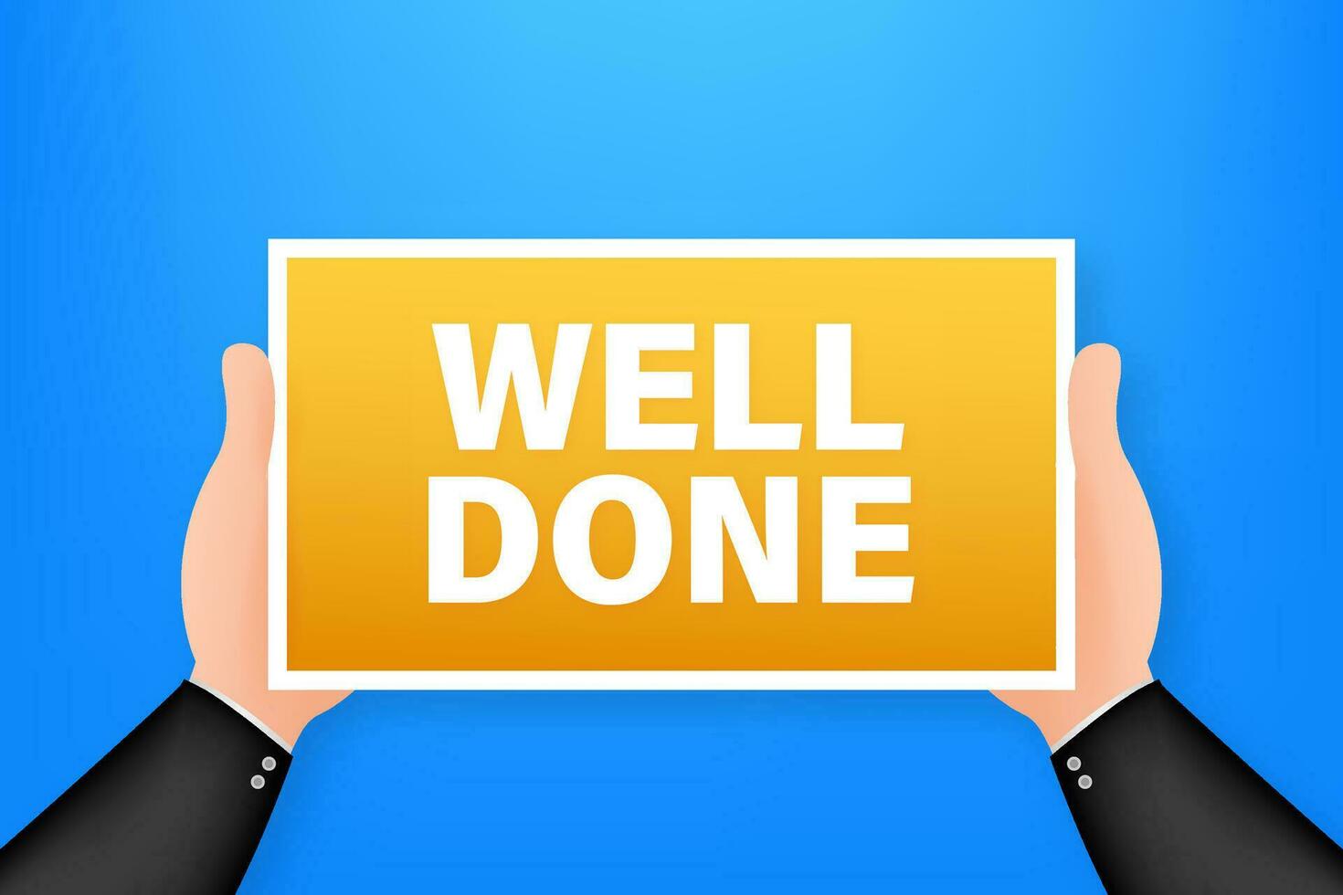 Well done cartoon poster with hand holding placard for banner design. Banner, Billboard design. Vector stock illustration