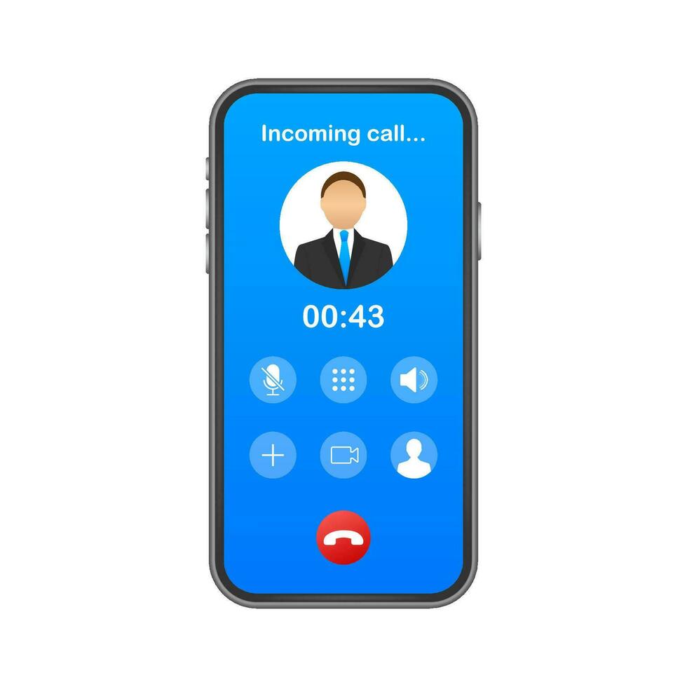 Smartphone with incoming call on display. Incoming call. Vector stock illustration