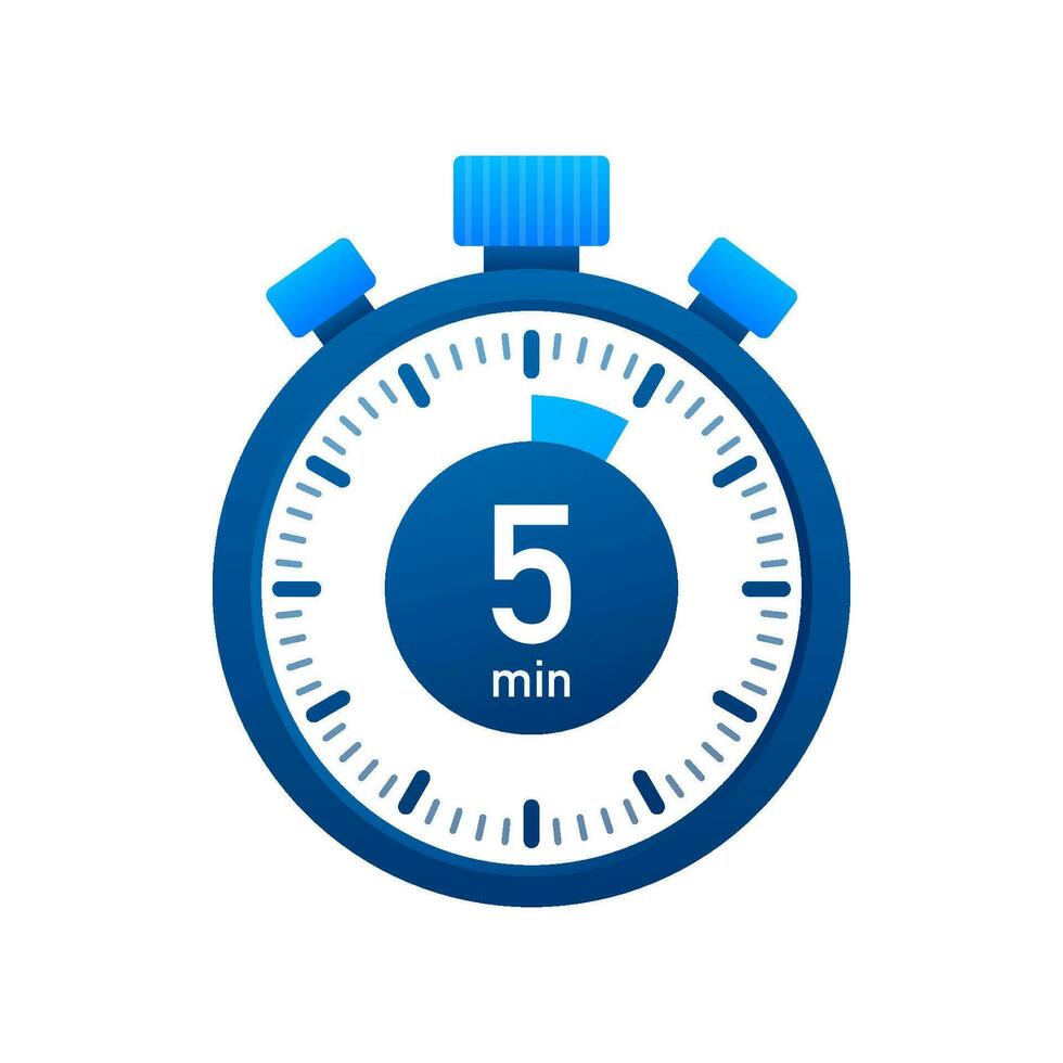 The 5 minutes, stopwatch vector icon. Stopwatch icon in flat style, timer on on color background. Vector illustration