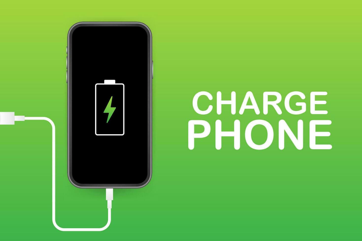 Smartphone charger adapter and electric socket, low battery notification. Vector stock illustration