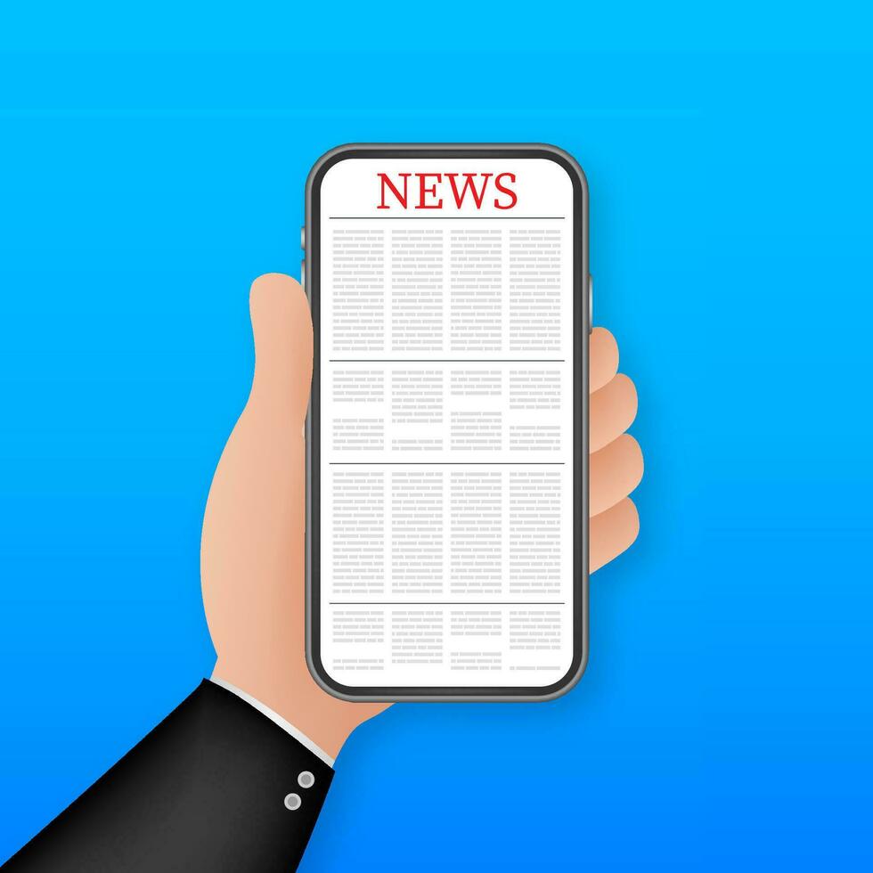 Flat news on smartphone for site design. Smartphone, mobile phone. Online reading news. Vector stock illustration