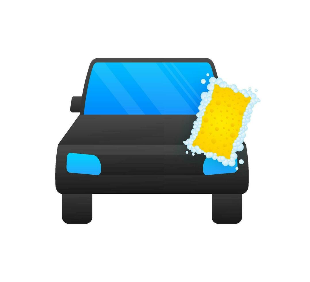 Car Wash Vehicle in foam, Cleaning Car Vector stock illustration