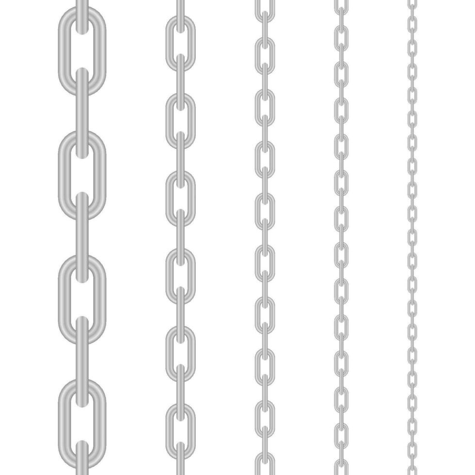 Metallic Chain. Block chain. Collection of seamless metal chains colored silver. Vector stock illustration