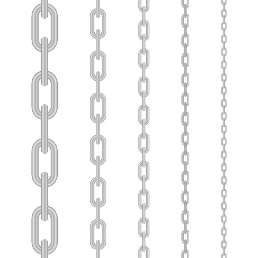 Metallic Chain. Block chain. Collection of seamless metal chains colored silver. Vector stock illustration