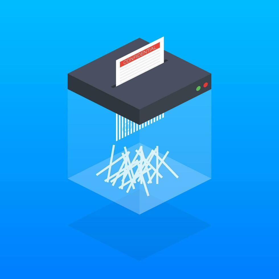 Isometric Shredder machine. Office device for destruction of documents. Vector illustration