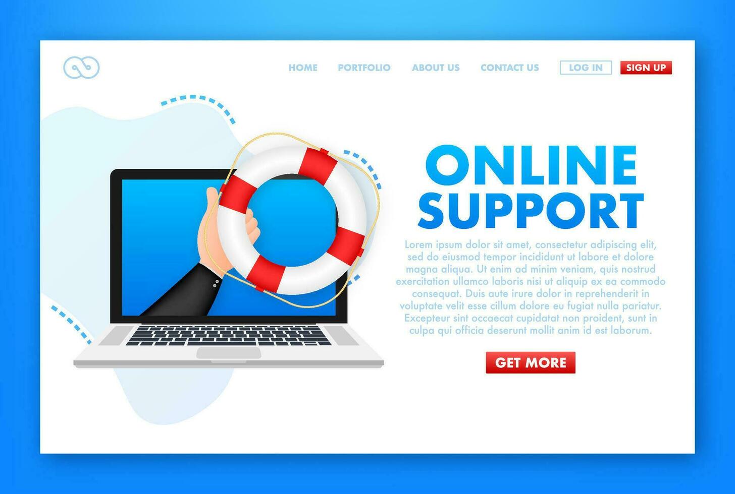 Customer service 24 7. Call center landing page. Online support center, assistance. Vector stock illustration.