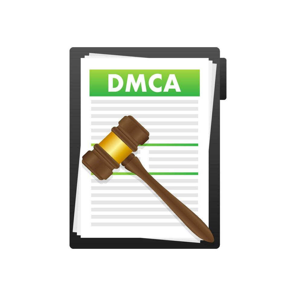 DMCA   Digital Millennium Copyright Act. Copywriter and freelancer. Intellectual property. Vector stock illustration