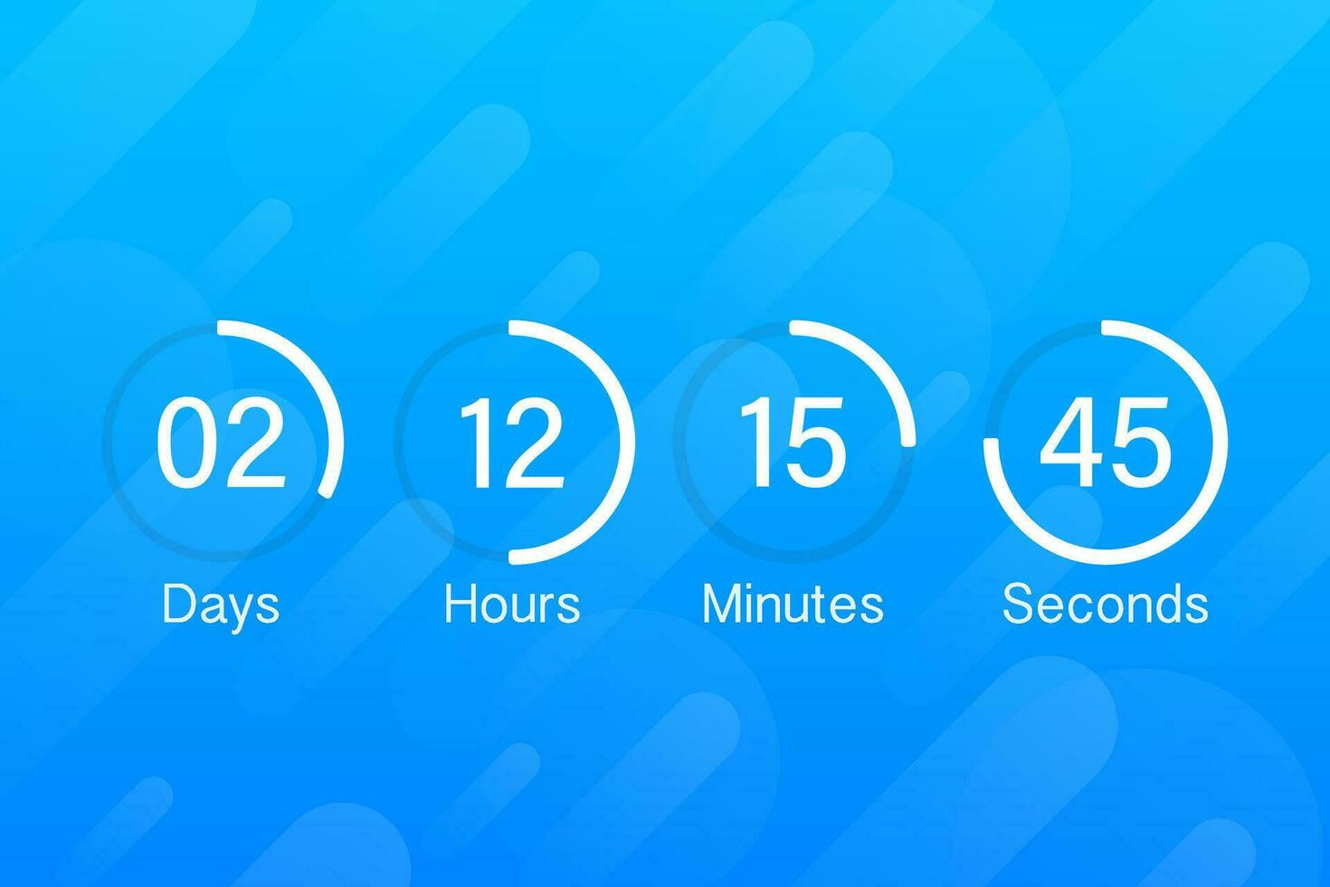 Countdown clock counter timer. UI app digital count down circle board meter with circle time pie diagram. Scoreboard of day, hour, minutes and seconds for web page coming soon event template vector