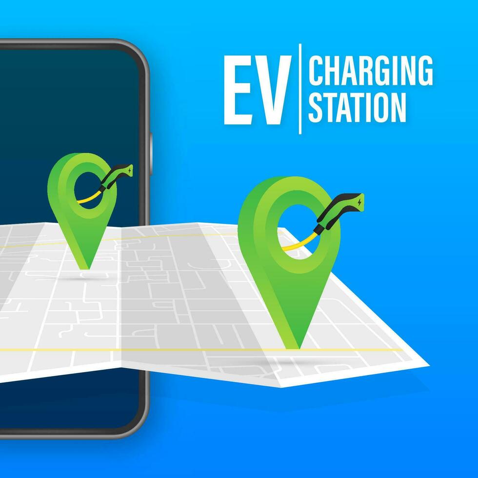 eléctrico coche cargando ev estación. vehículo en pie vector