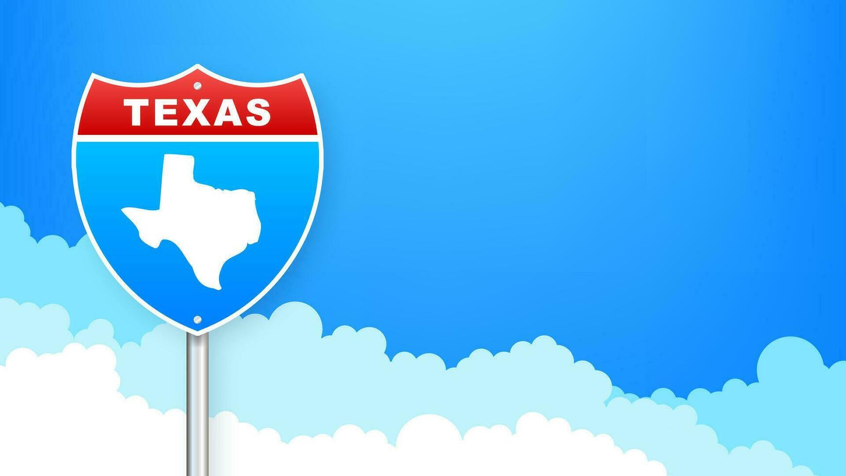 Texas mapa en la carretera signo. Bienvenido a estado de Texas. vector ilustración