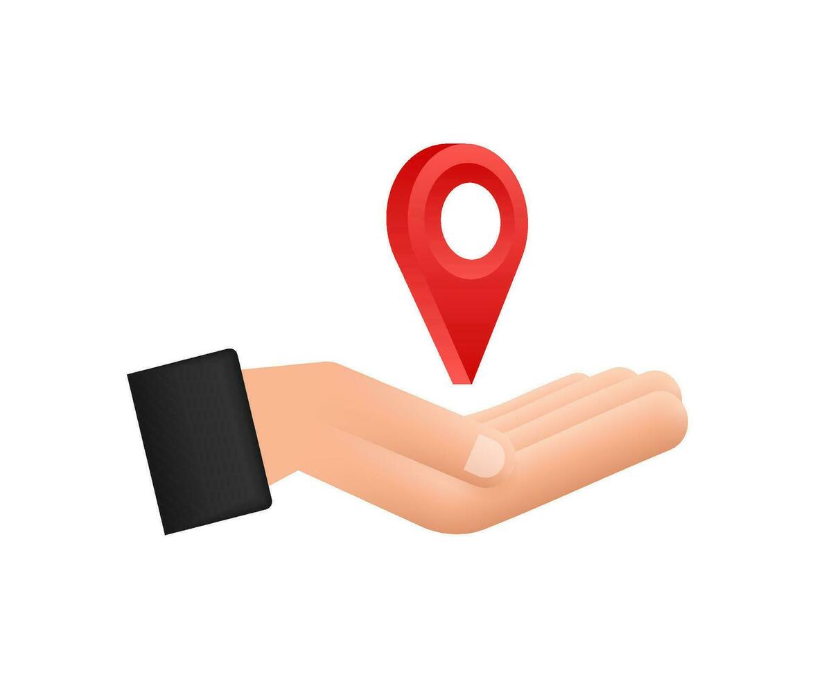 Map pointer in hand on white background. Vactor stock illustration vector