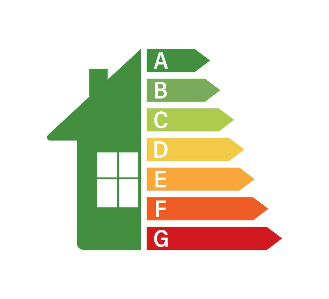 Energy efficiency chart and house concept. Home icon vector. Solar power. Green home. Vector stock illustration