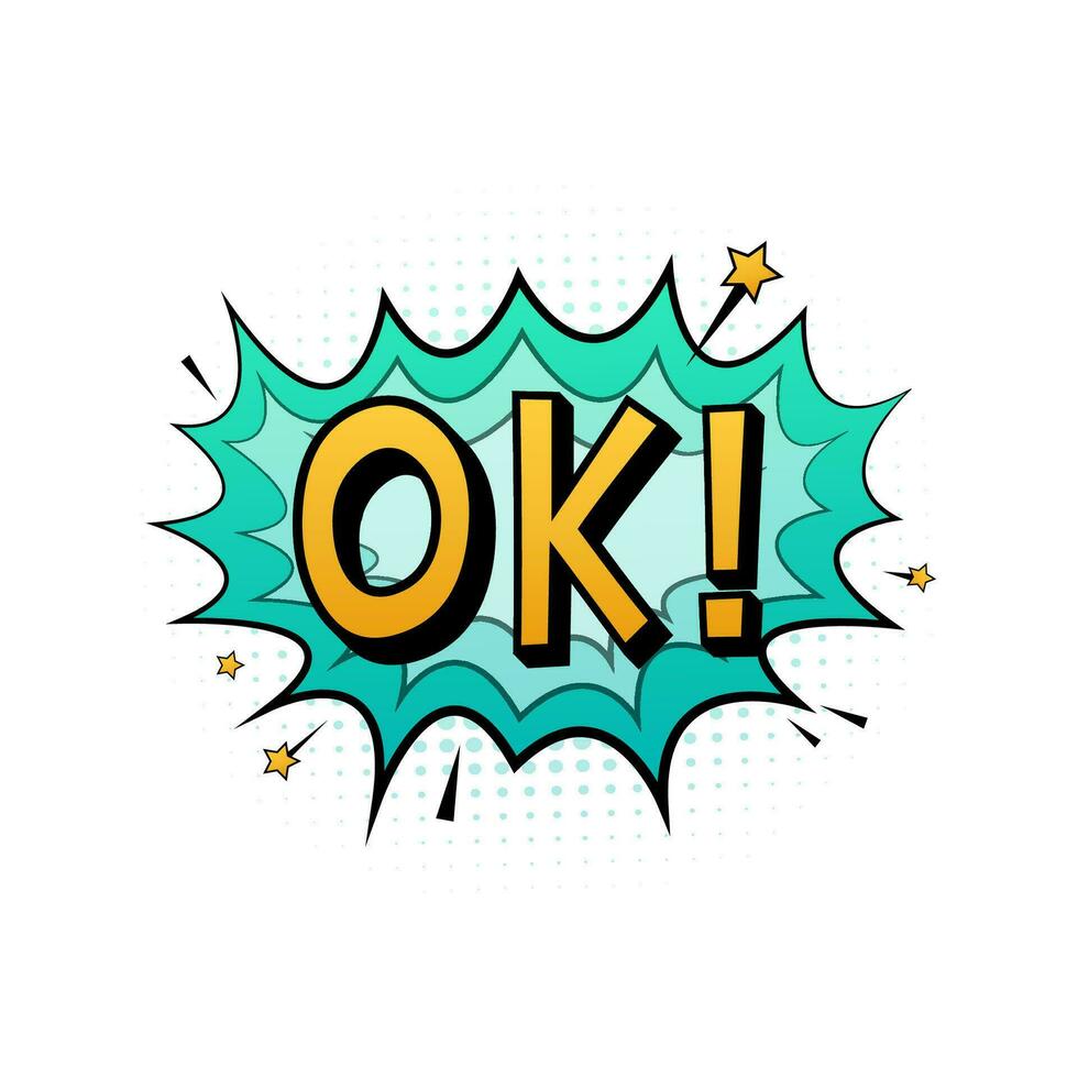 Comic speech bubbles with text Ok. Vintage cartoon illustration. Symbol, sticker tag, special offer label, advertising badge. Vector stock illustration.