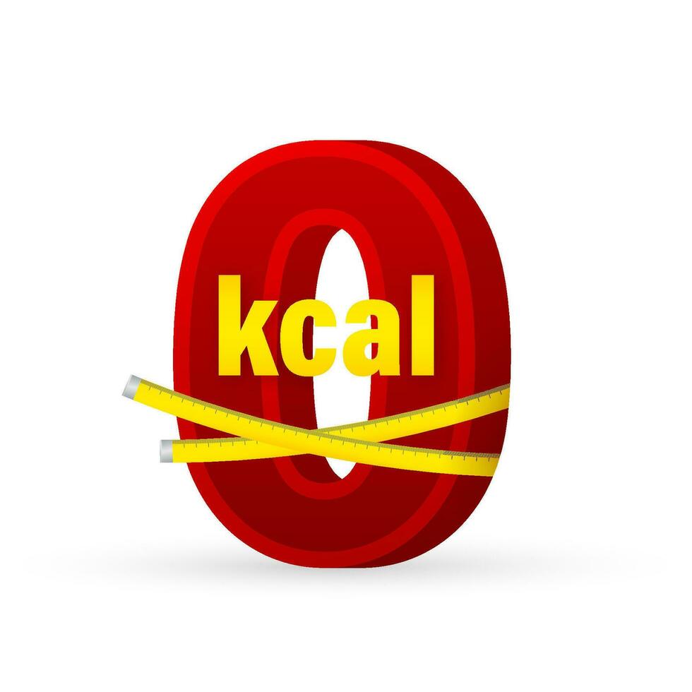 Kilocalorie emblem, kcal reduction. Zero calories diet program packaging. Vector stock illustration