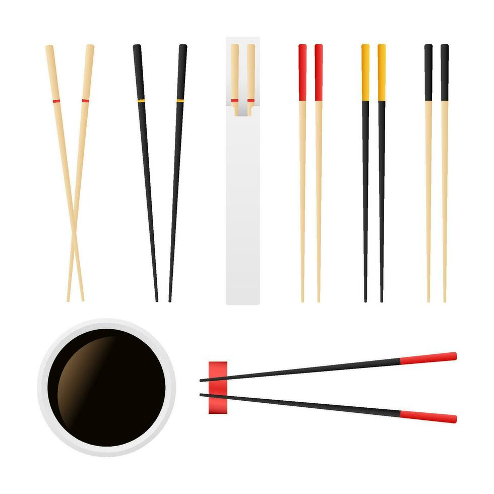 Chopsticks holding sushi roll. concept of snack, sushi, exotic nutrition, sushi restaurant. Vector stock illustration