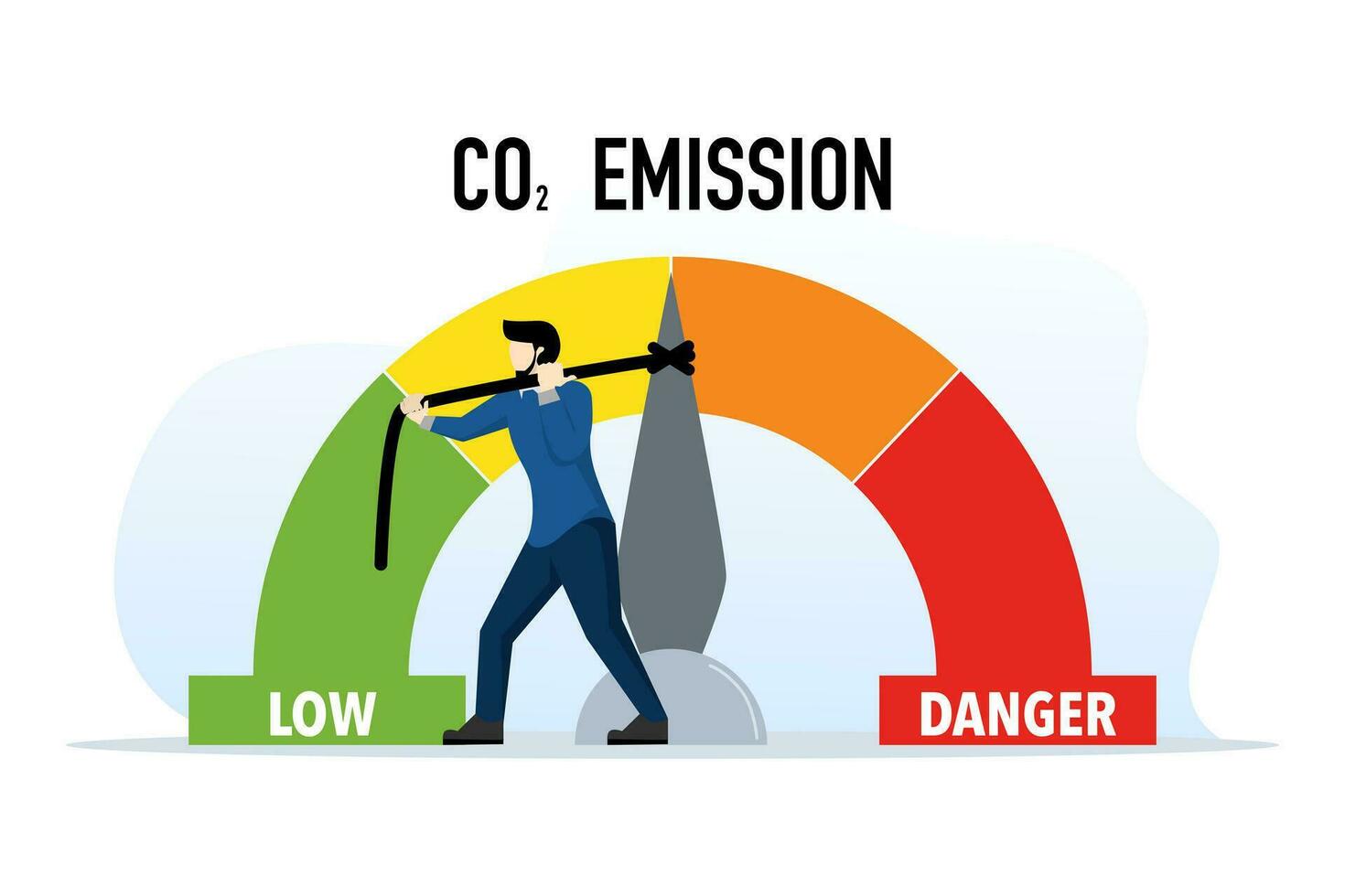 zero emission concept, clean and sustainable technology, humans limit CO2 emission levels to low, stop global warming template. environmental care. flat vector illustration on white background.