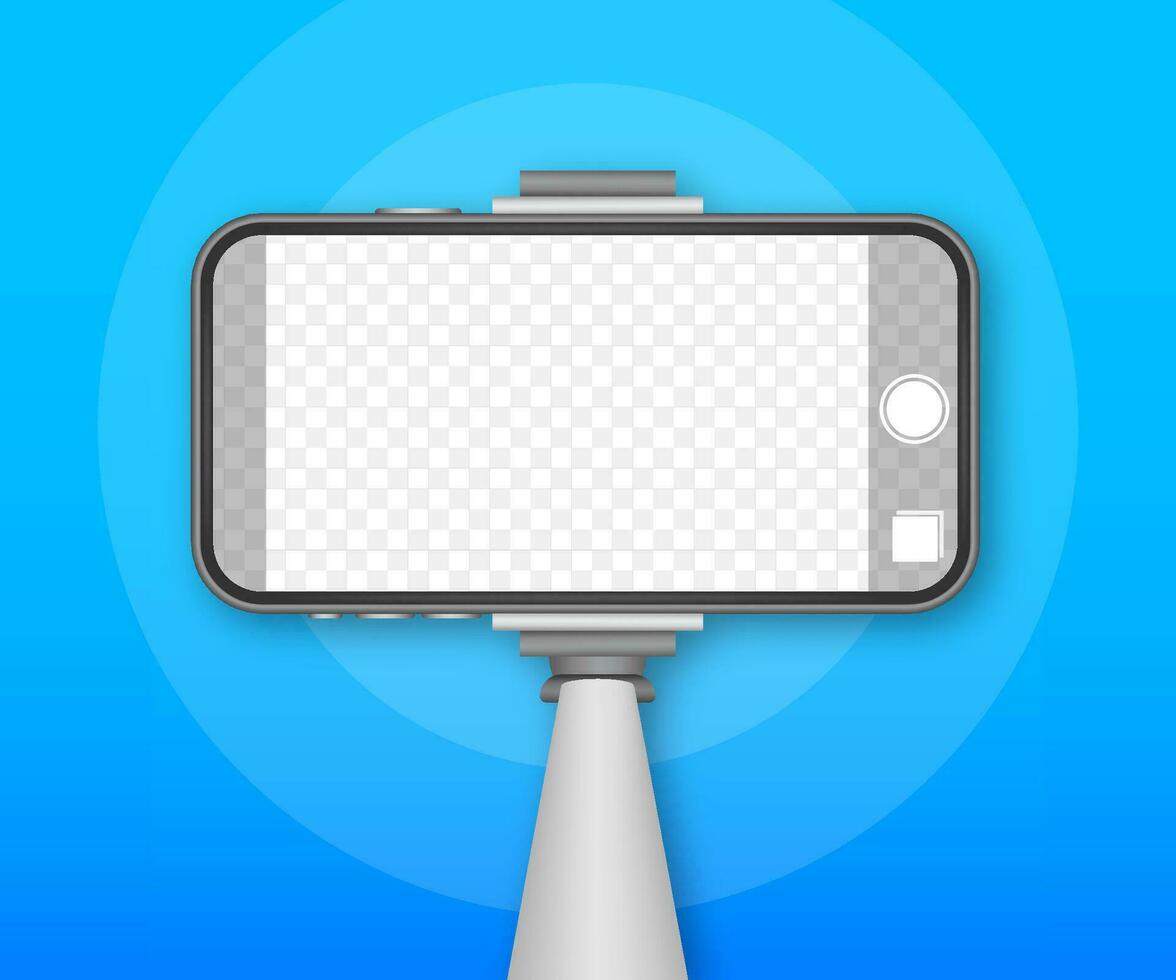 Monopod Selfie stick with empty smartphone screen. Stick for selfie. Vector stock illustration