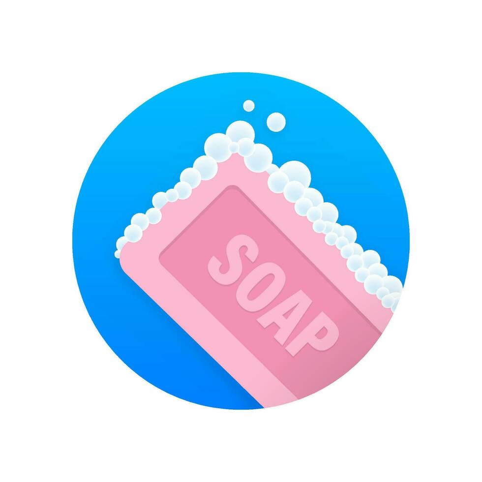 Pink soap on colorful background. Vector illustration object. Top view. Foam water. Flat soap. Doodle, bubble. Vector stock illustration