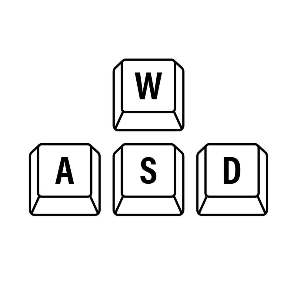 WASD computer keyboard buttons. Desktop interface. Web icon. Gaming and cybersport. Vector stock illustration