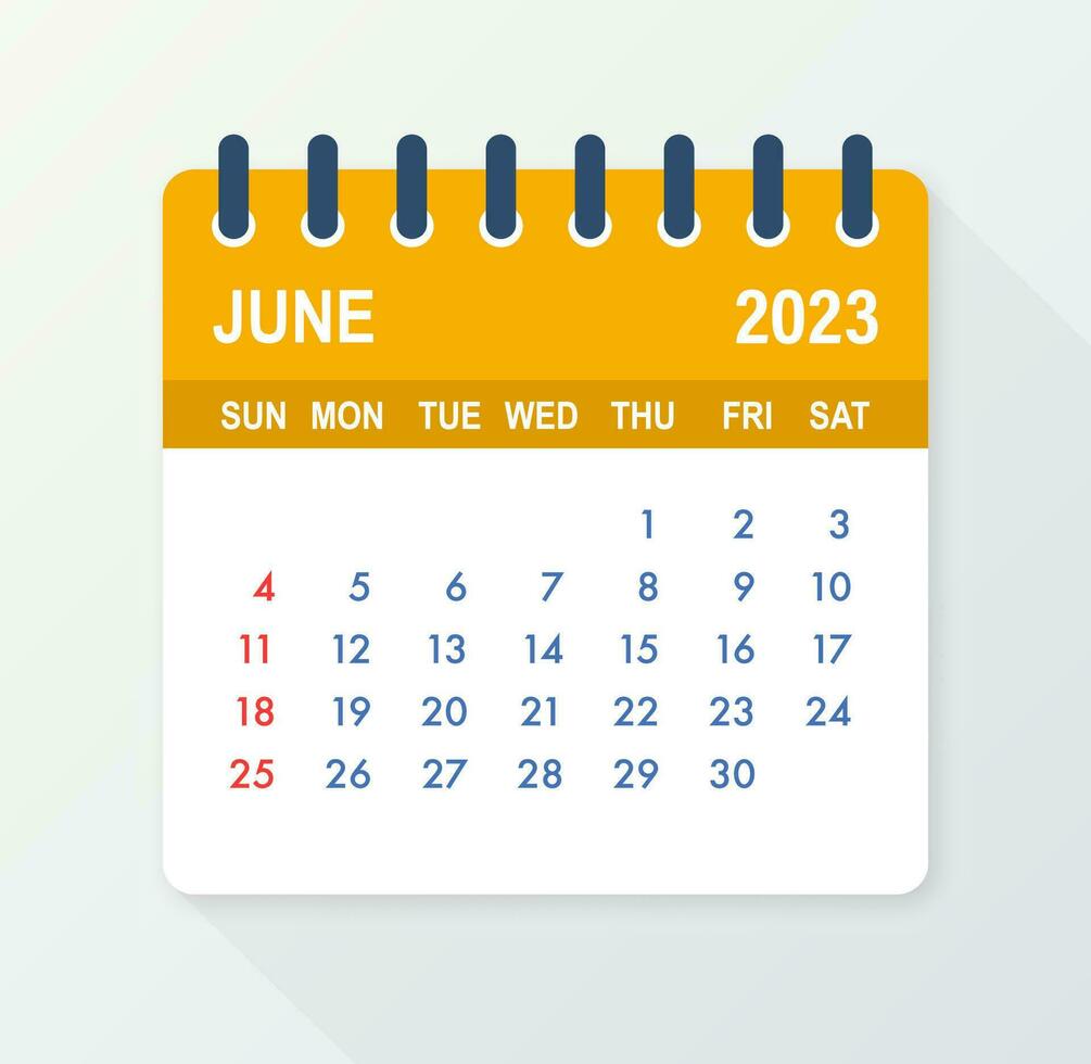 June 2023 Calendar Leaf. Calendar 2023 in flat style. Vector illustration