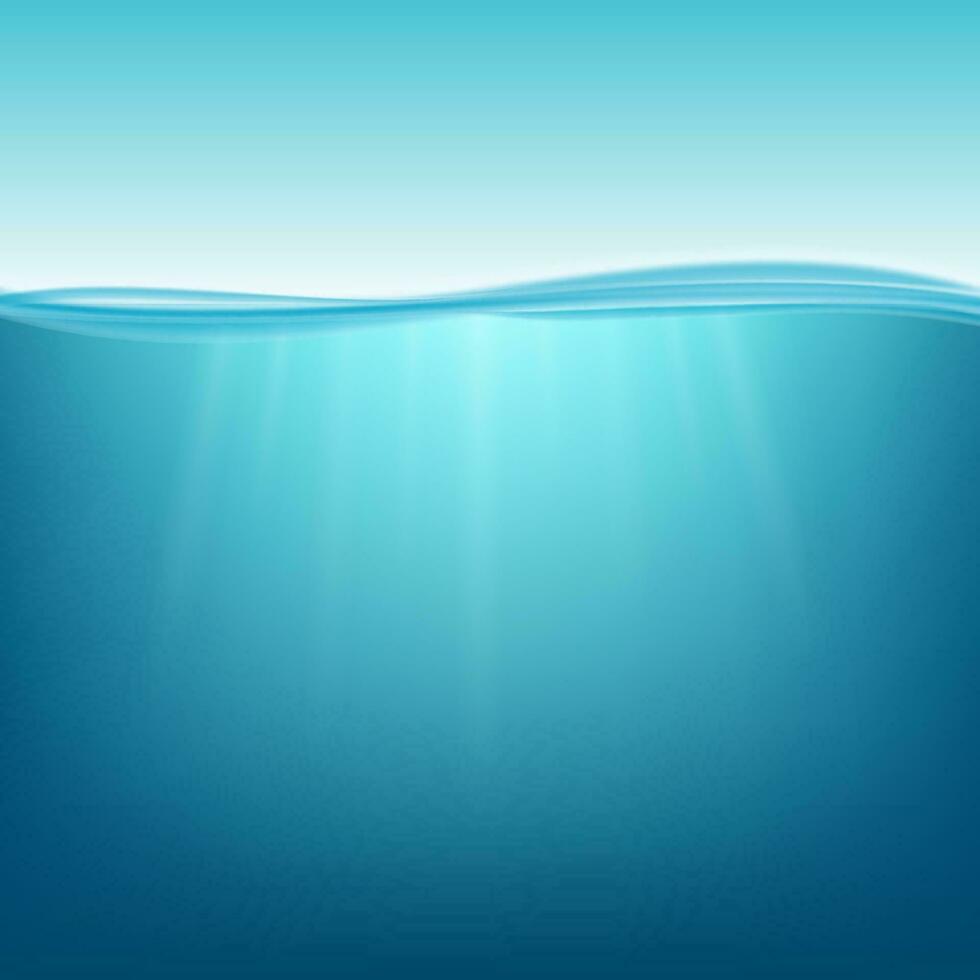 Underwater ocean. Water surface. Natural background. Vector stock illustration