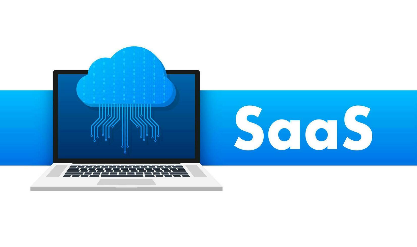SaaS   Software as a service. Cloud sevice, synchronize. Vector illustration