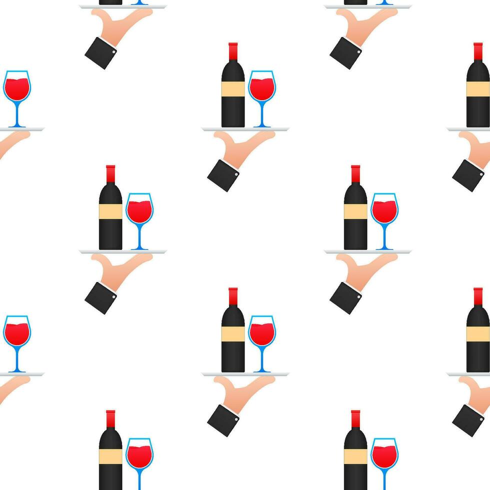 Wine waiter in flat style pattern on white background. Vector illustration, flat. Hand drawn illustration. Sketch drawing. Vector wine glass icon