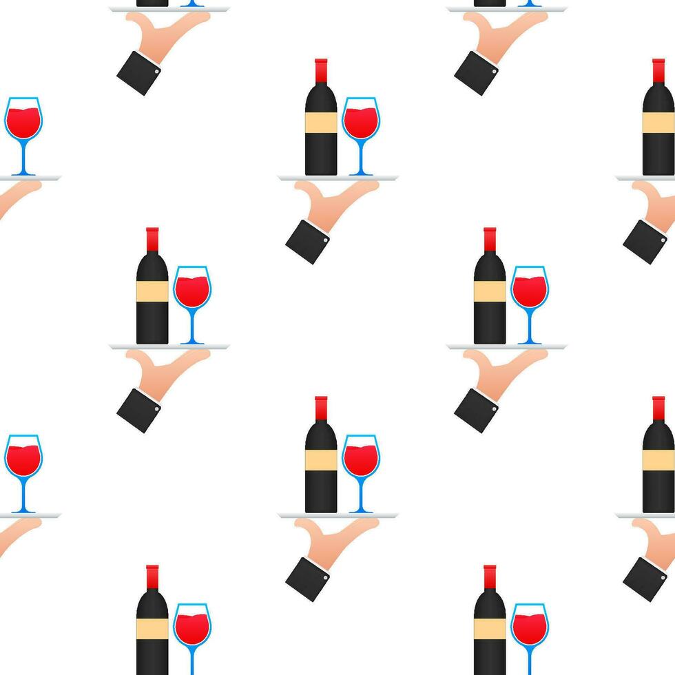 Wine waiter in flat style pattern on white background. Vector illustration, flat. Hand drawn illustration. Sketch drawing. Vector wine glass icon