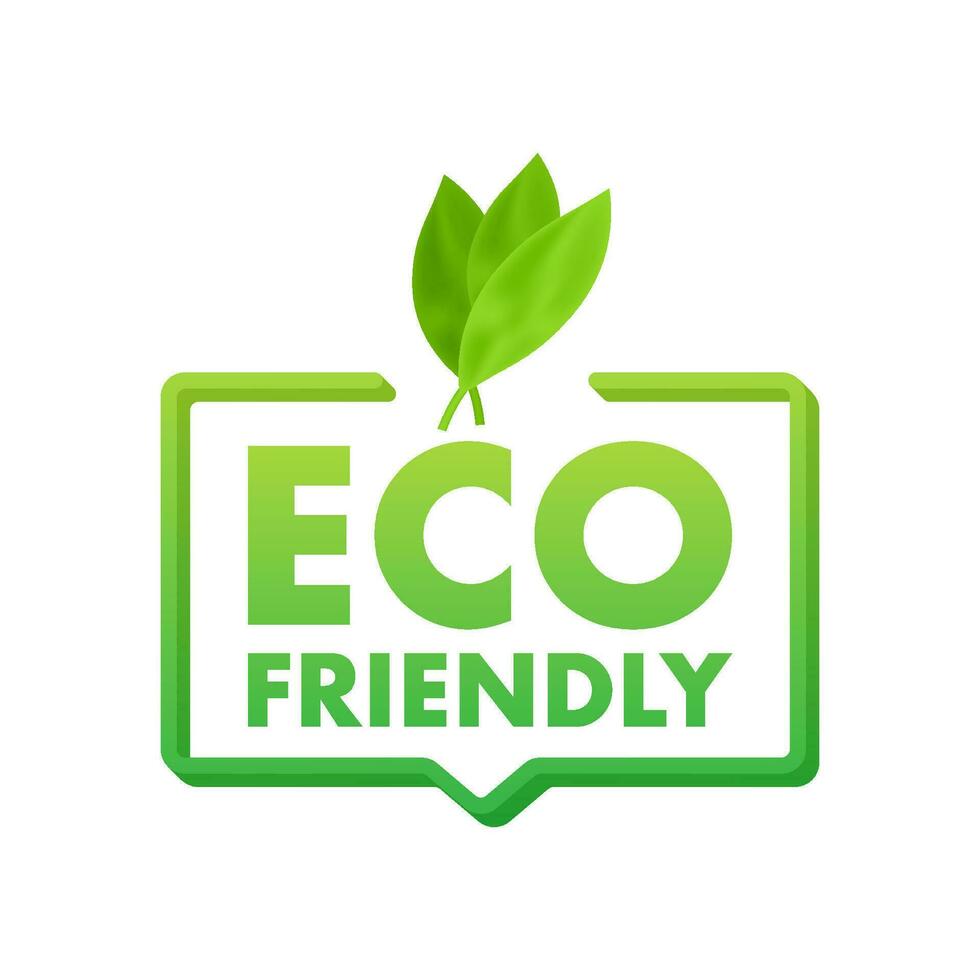 Eco friendly green leaf label sticker. Vector stock illustration