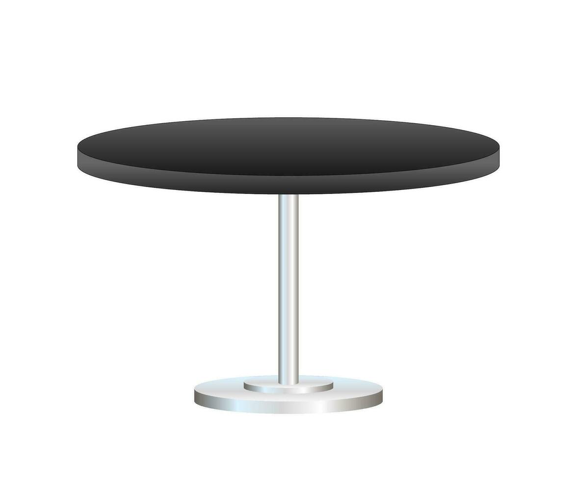 Realistic empty round table with metal stand isolated on white background. Vector illustration.