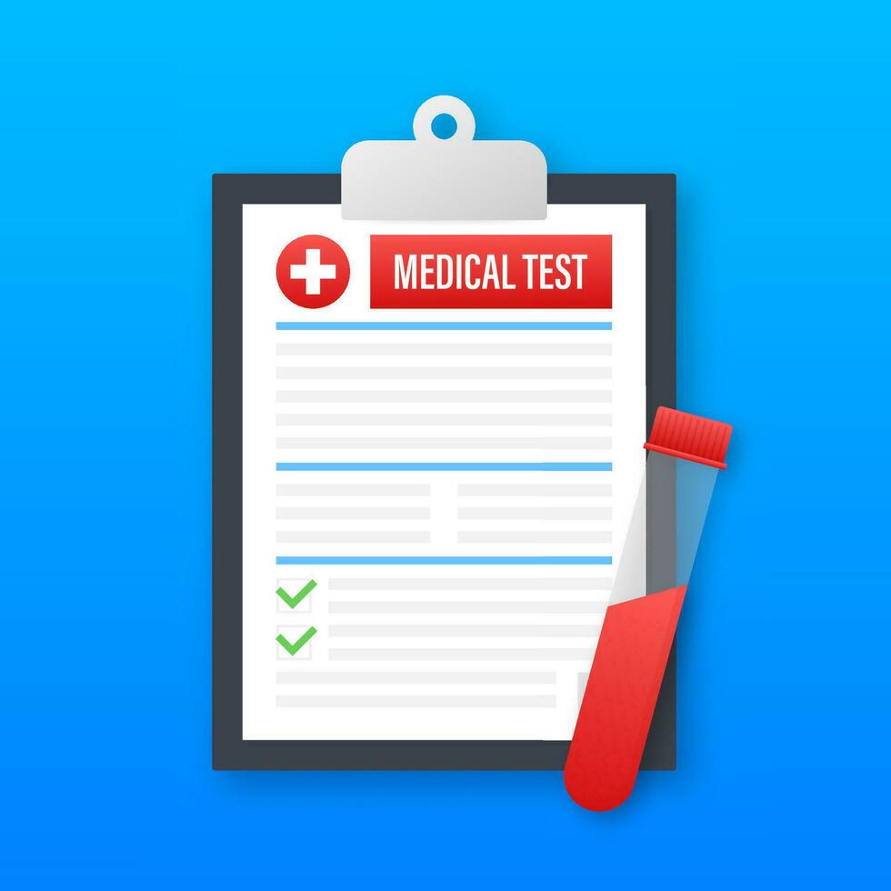 Blood test result in flat style. Chemical laboratory research. Vector stock illustration