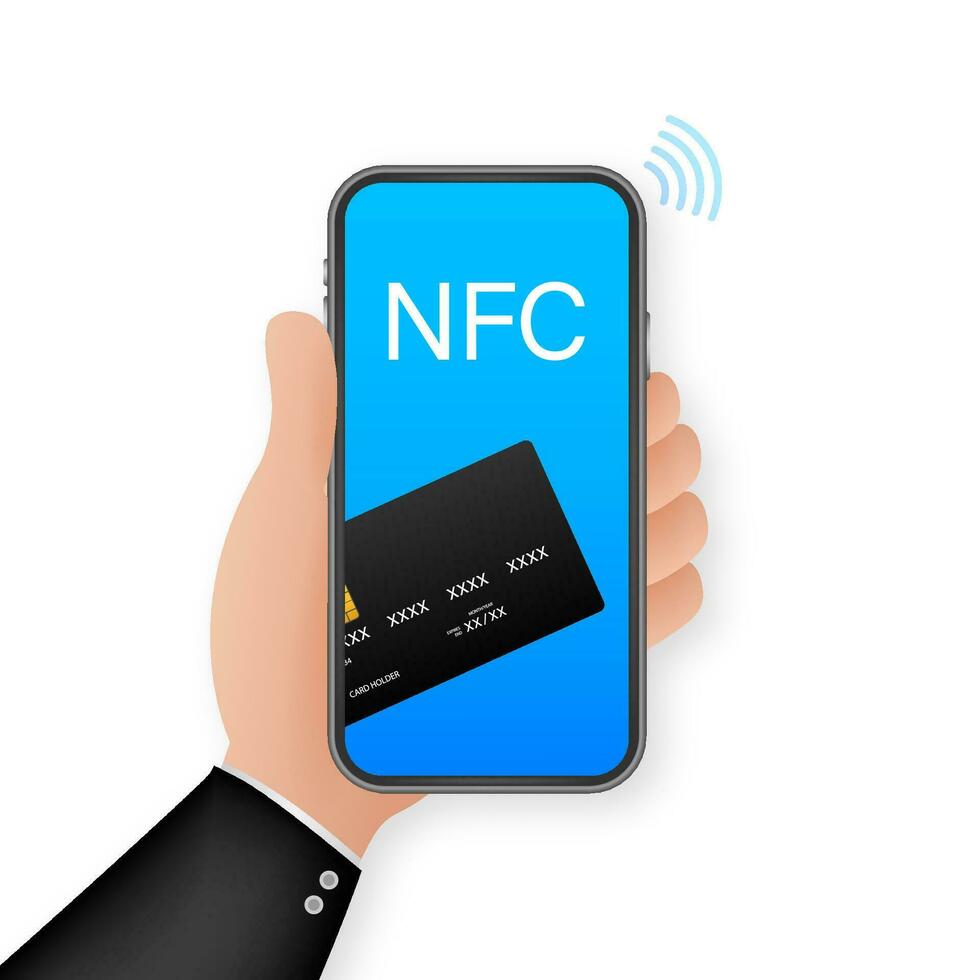 Mobile payment. Tap to pay. NFC smart phone concept flat icon. Near field communication. Vector stock illustration