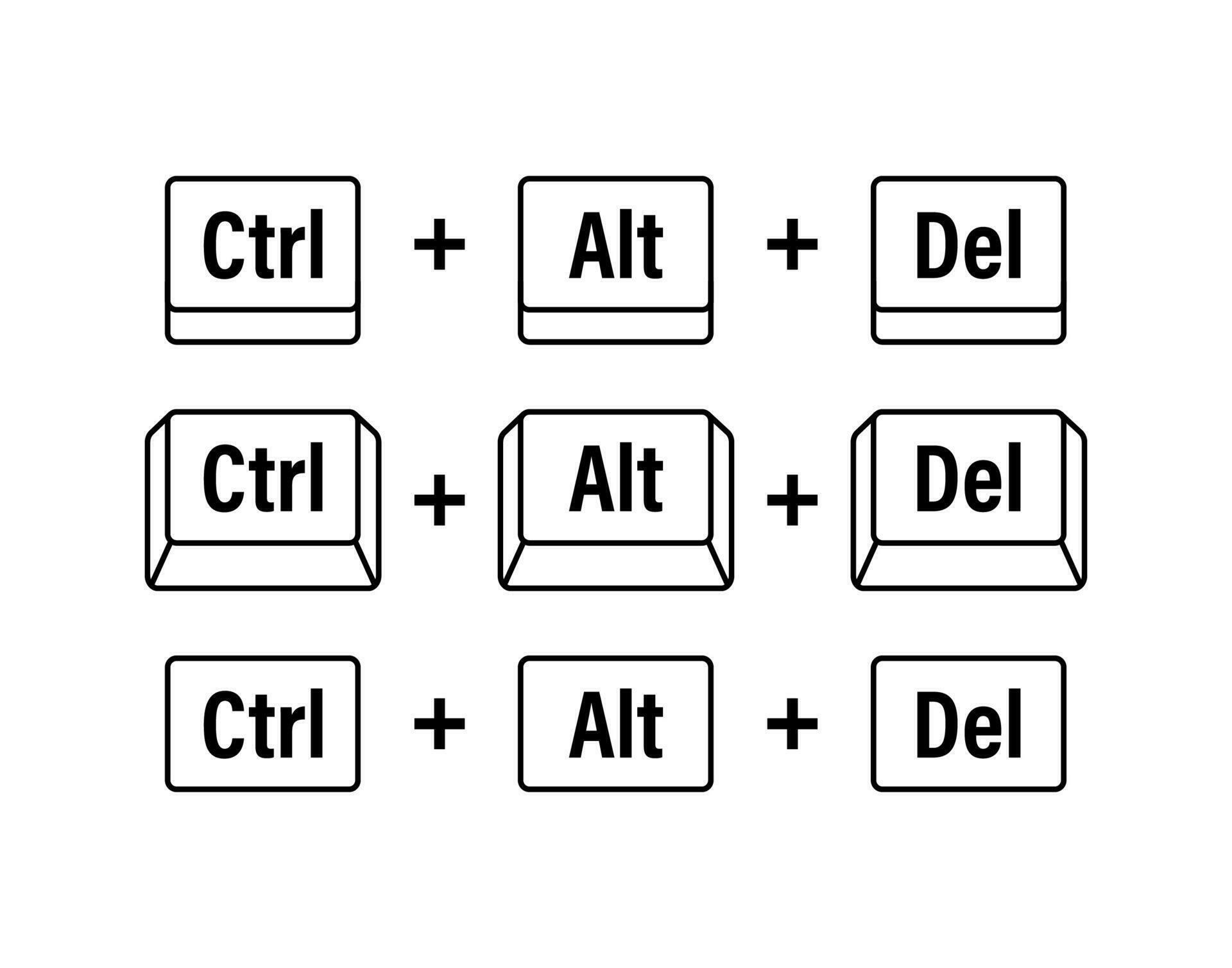 Ctrl alt del shortcut keys. Keyboard keys. Computer button. Vector