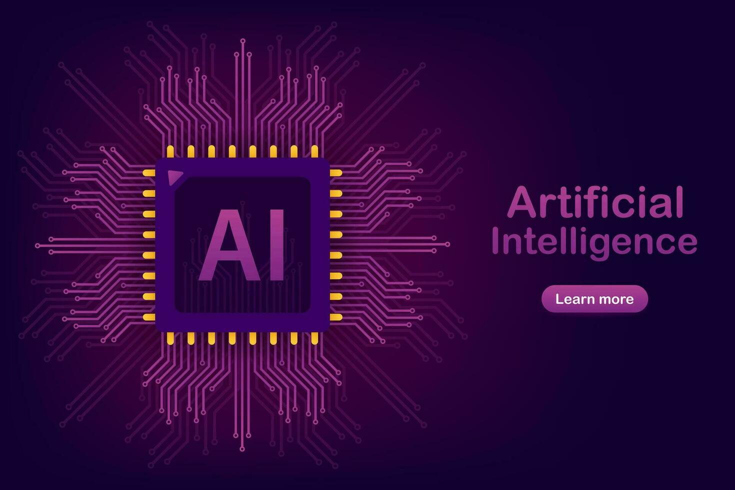 Artificial Intelligence landing page. Ai banner. Website template for deep learning concept. Vector stock illustration