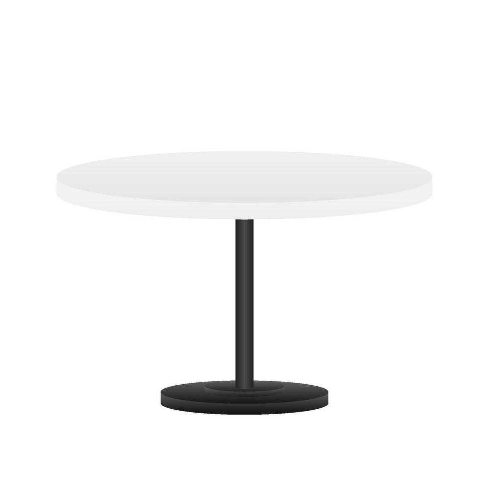 Realistic empty round table with metal stand isolated on white background. Vector illustration